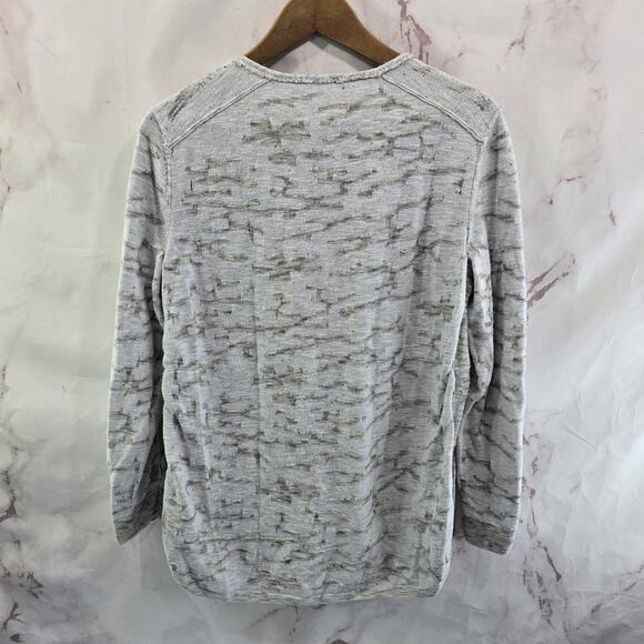 Nic + Zoe Top Womens Large Light Blue Linen Long Sleeve Round Neck Stripe - Picture 5 of 10